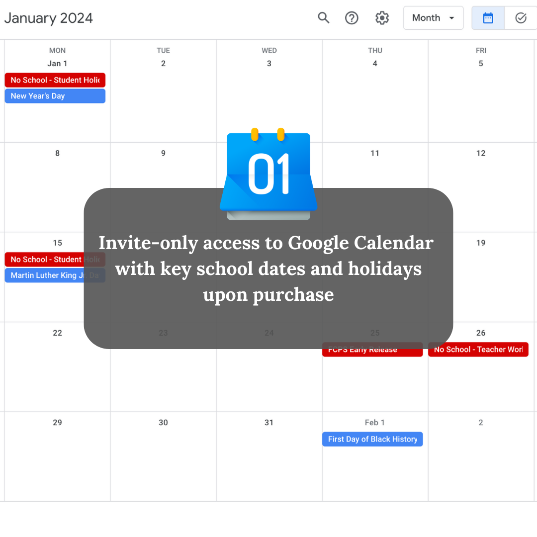 2024 Wall + Google Calendar Bundle with FCPS Dates