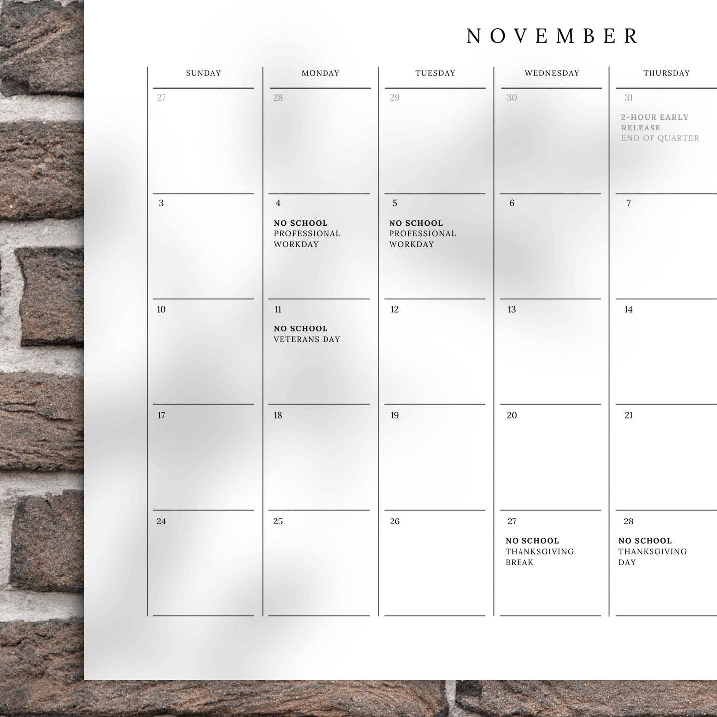 2024 Wall + Google Calendar Bundle with FCPS Dates